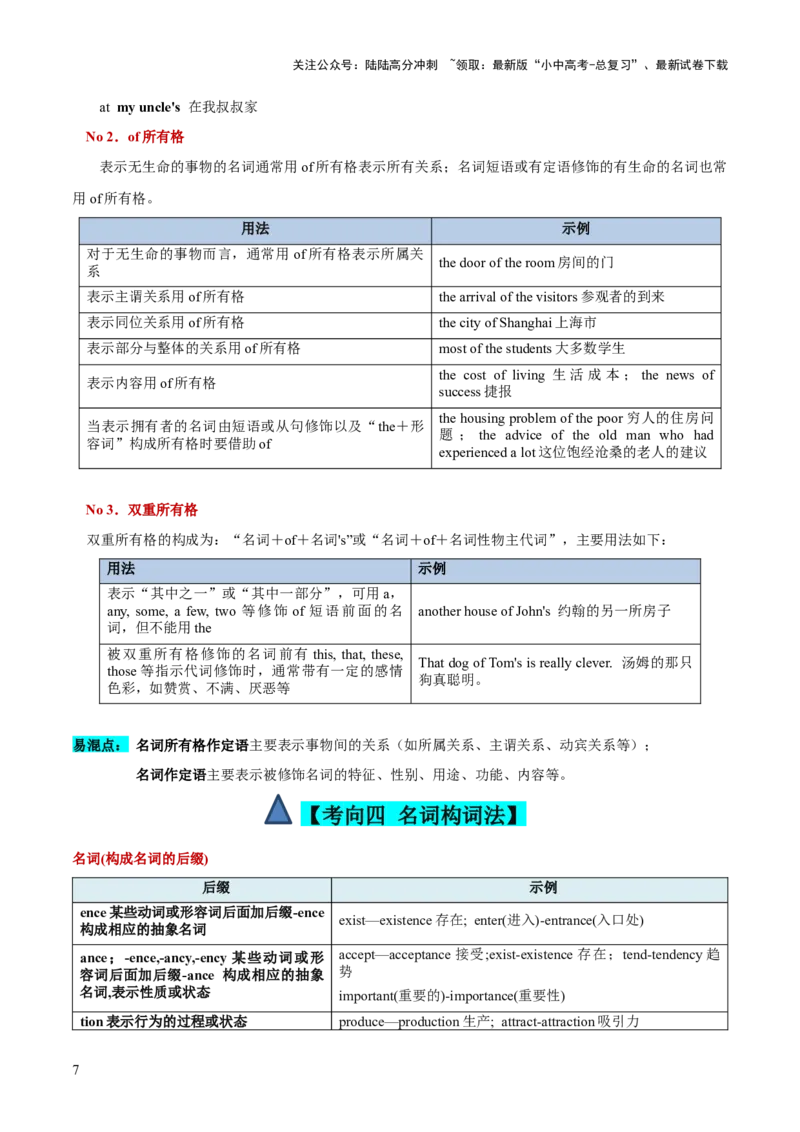 第01讲名词（讲义）-2024年中考英语一轮复习讲练测（全国通用）（学生版）_02中考总复习（2026版更新中）_03-英语-中考总复习_2024年中考复习资料_一轮复习_配套讲义（原卷版+解析版）