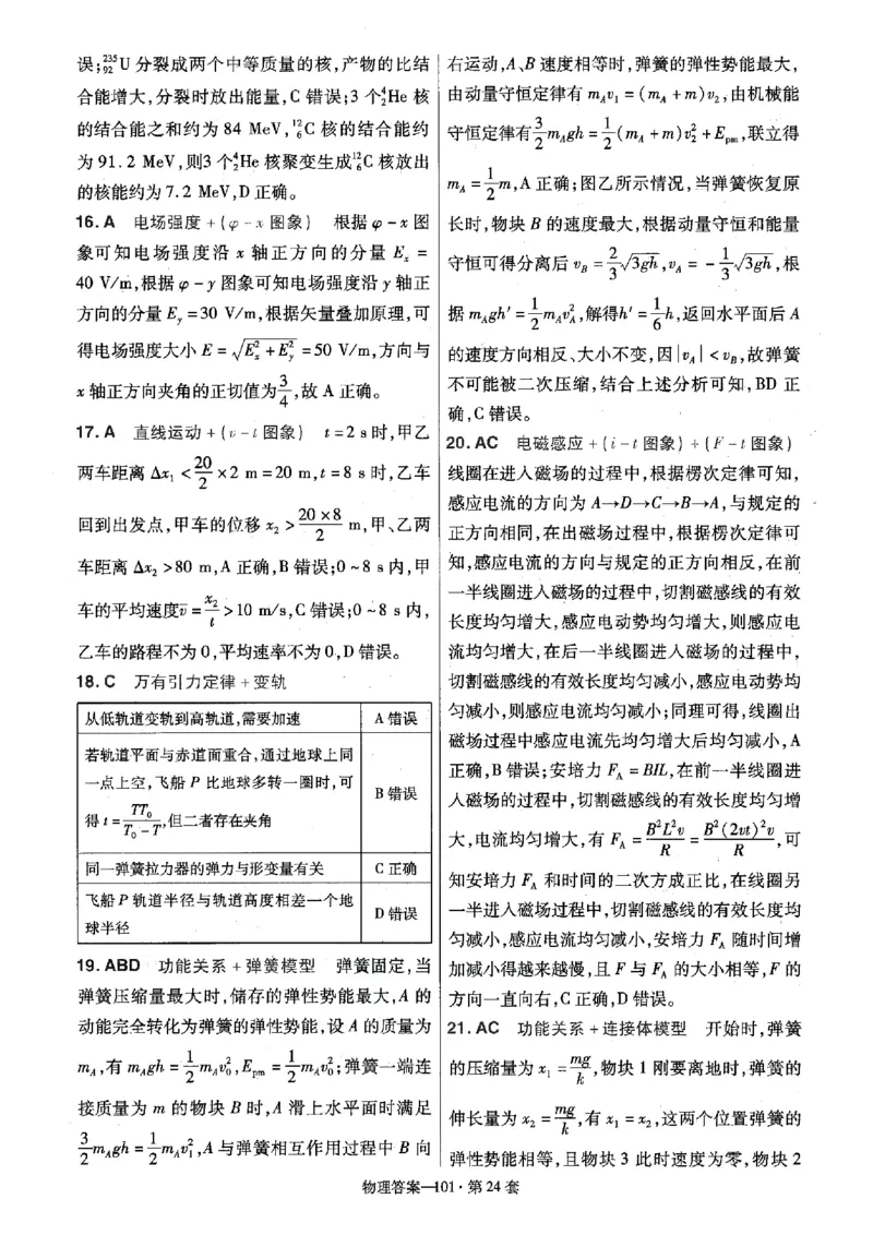 金考卷优秀模拟试卷汇编45套全国卷物理答案_4.2025物理总复习_物理高考模拟题_老高考_2023年_物理全国卷2023金考卷
