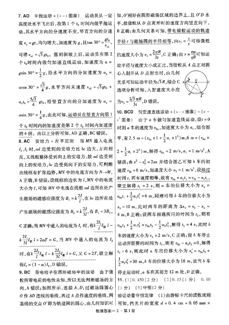 金考卷优秀模拟试卷汇编45套全国卷物理答案_4.2025物理总复习_物理高考模拟题_老高考_2023年_物理全国卷2023金考卷