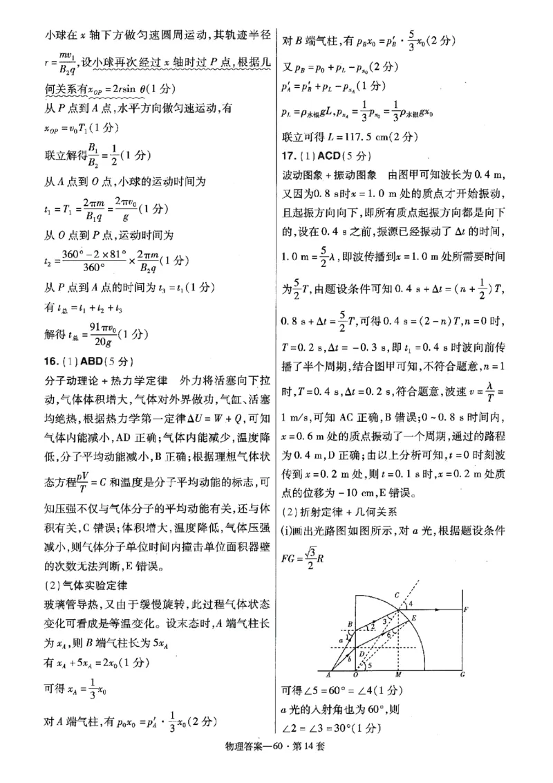 金考卷优秀模拟试卷汇编45套全国卷物理答案_4.2025物理总复习_物理高考模拟题_老高考_2023年_物理全国卷2023金考卷