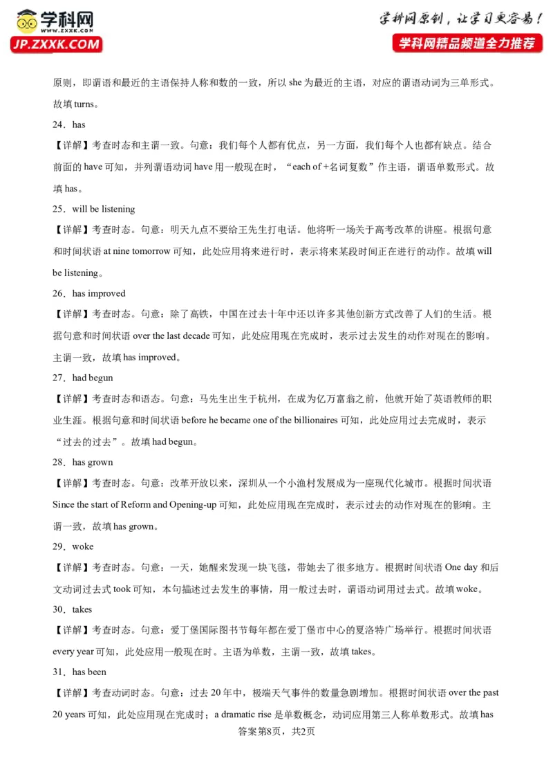 专题10+动词时态100题-备战2024高考英语语法填空专项分类训练（高考真题+名校模拟真题）_3.2025英语总复习_2024年新高考资料_3.2024专项复习