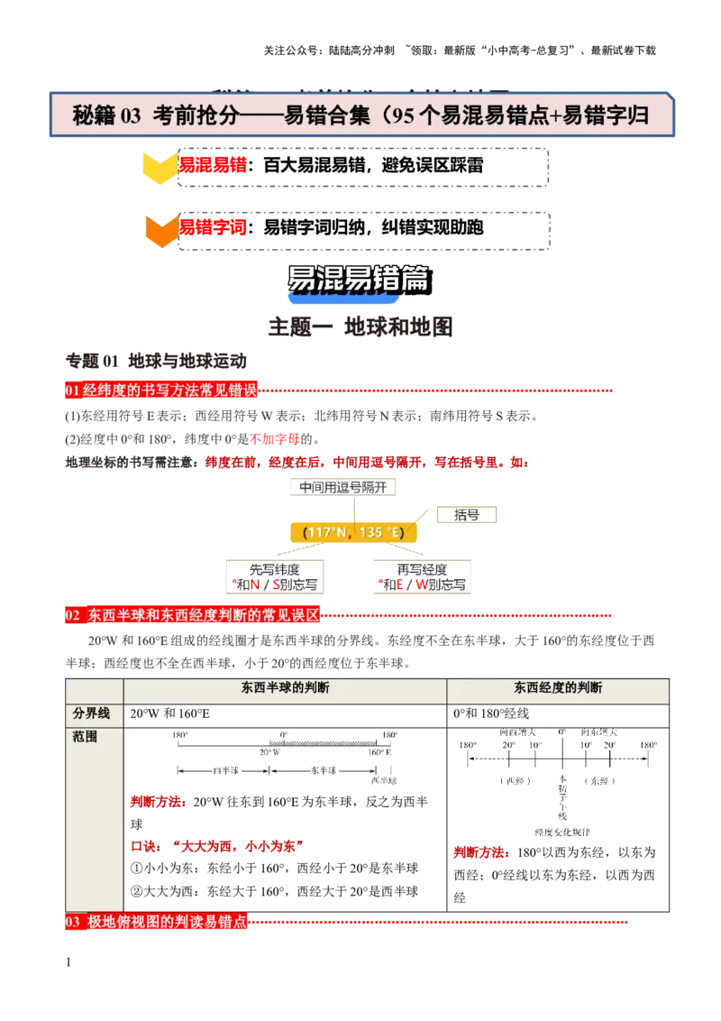 秘籍03+考前抢分&mdash;&mdash;易错合集（95个易混易错点+易错字归纳）-备战2024年中考地理抢分秘籍（全国通用）_02中考总复习（2026版更新中）_09-地理-中考总复习_2024年中考复习资料_三轮复习