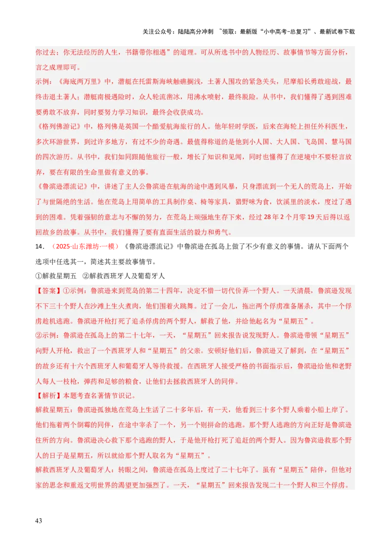 第02讲《鲁滨逊漂流记》整本书阅读(练习）（解析版）_02中考总复习（2026版更新中）_01-语文-中考总复习_2026年中考复习（更新中）_2026年中考语文一轮复习名著阅读