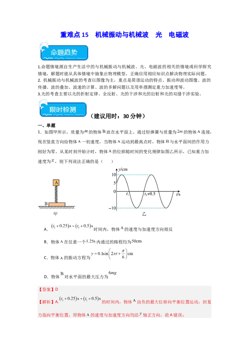 重难点15机械振动与机械波　光　电磁波（解析版）_4.2025物理总复习_2024年新高考资料_3.2024专项复习_2024年高考物理热点&middot;重点&middot;难点专练（新高考专用）