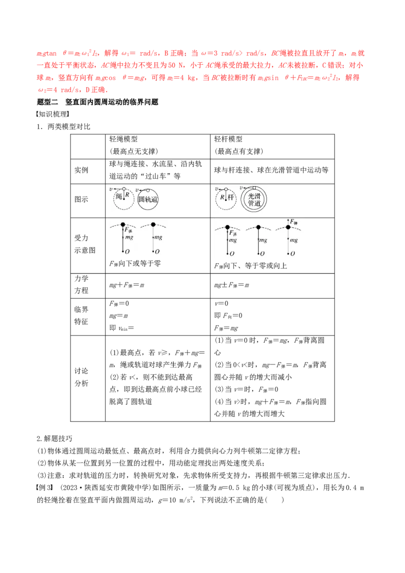 训练六圆周运动的临界问题-备战2024年高考物理一轮复习专题复习与训练(解析版）_4.2025物理总复习_2024年新高考资料_3.2024专项复习_备战2024年高考物理一轮复习专题复习与训练