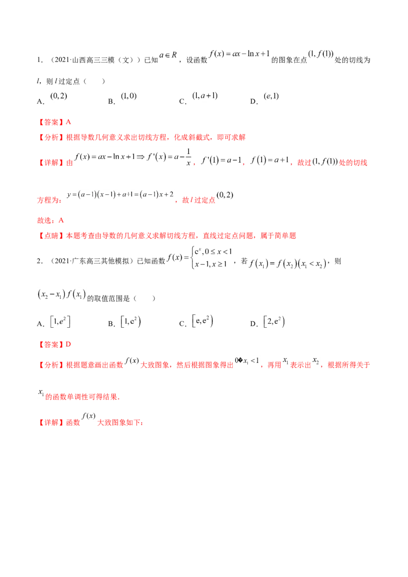 专题03导数及其应用-2021年高考真题和模拟题数学（文）分项汇编（全国通用）（解析版）_2.2025数学总复习_2023年新高考资料_一轮复习_2023新高考一轮复习讲义+课件