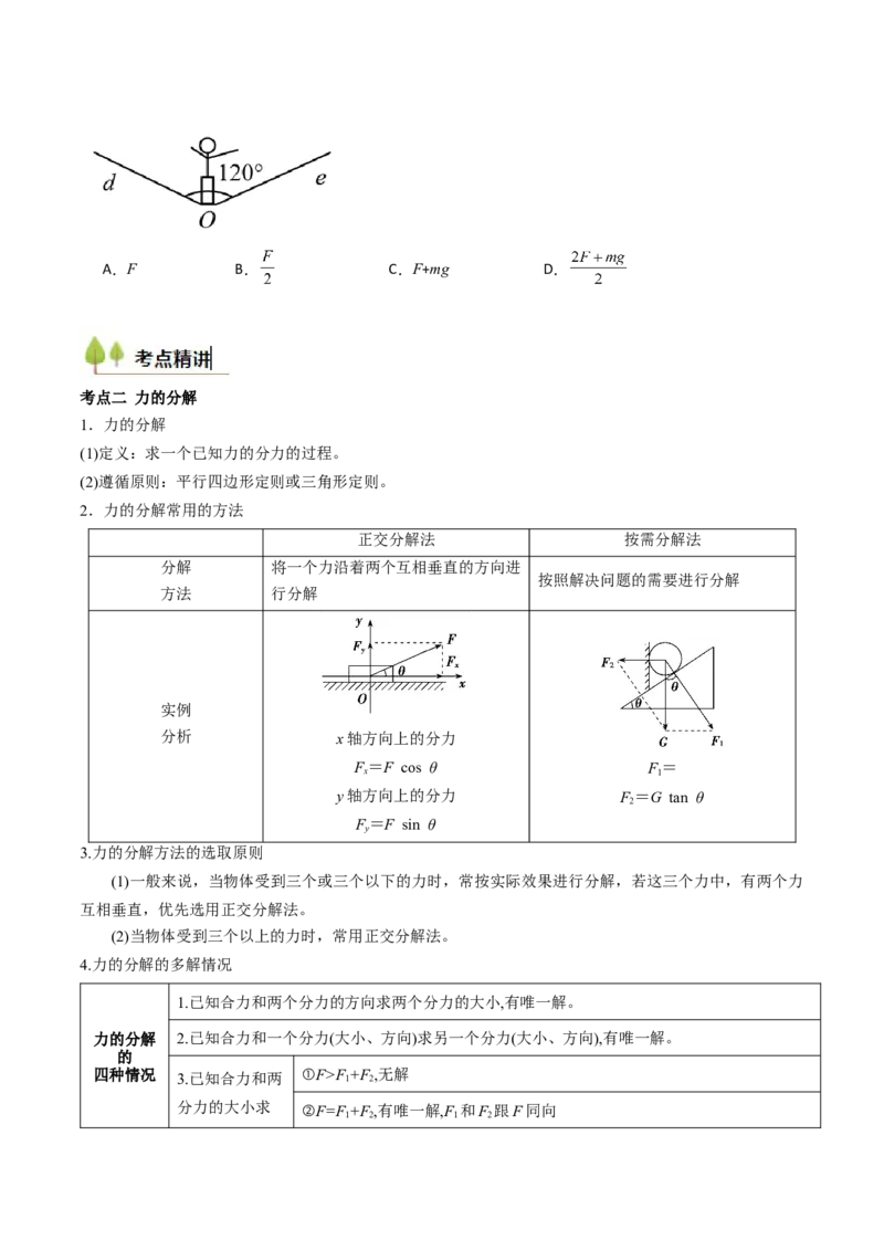 考点07力的合成与分解&nbsp;受力分析（核心考点精讲精练）（原卷版）_4.2025物理总复习_2025年新高考资料_一轮复习_备战2025年高考物理一轮复习考点帮（新高考通用）