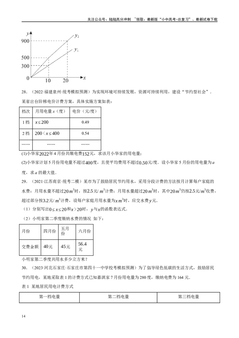 第11讲一次函数的应用（练习）（原卷版）_02中考总复习（2026版更新中）_02-数学-中考总复习_2024年中考复习资料_一轮复习资料_配套练习（原卷版+解析版）