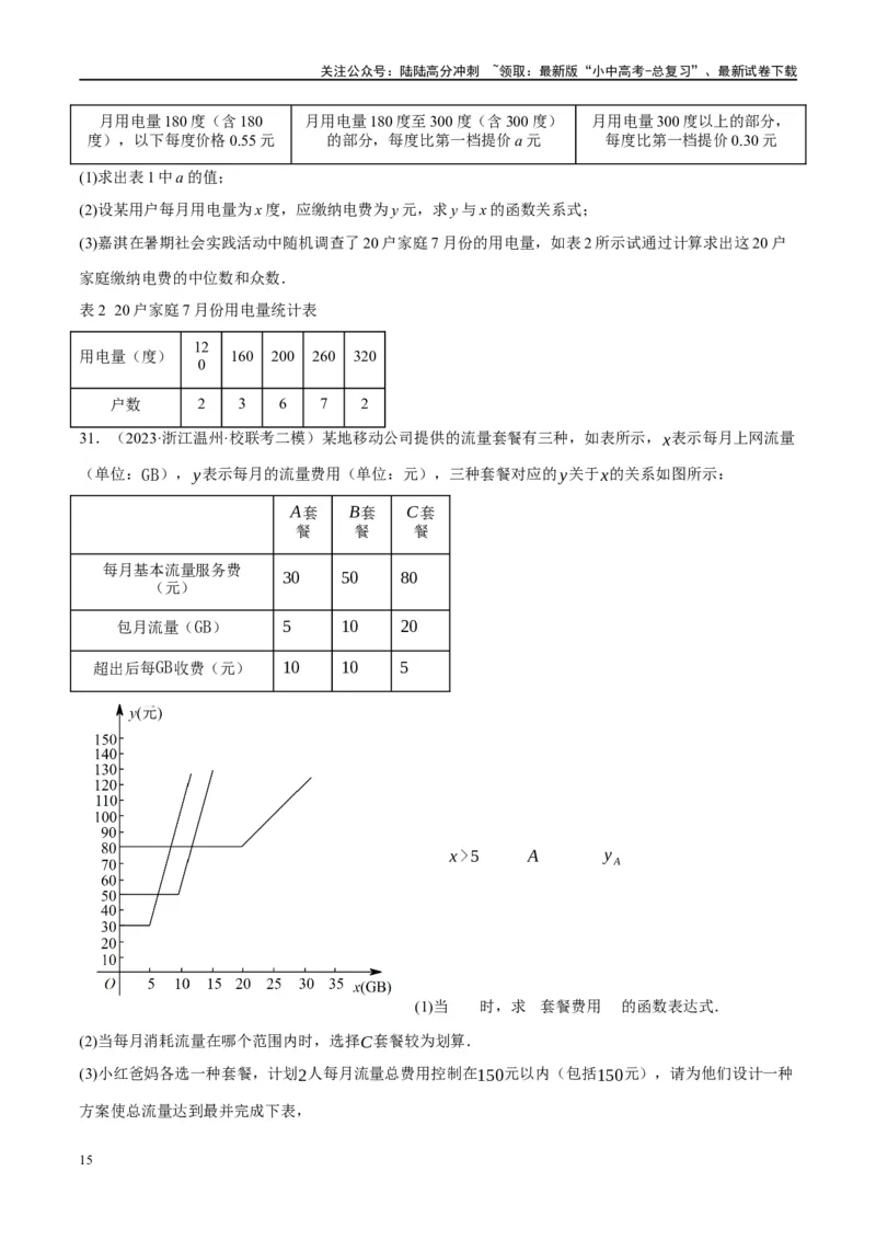 第11讲一次函数的应用（练习）（原卷版）_02中考总复习（2026版更新中）_02-数学-中考总复习_2024年中考复习资料_一轮复习资料_配套练习（原卷版+解析版）