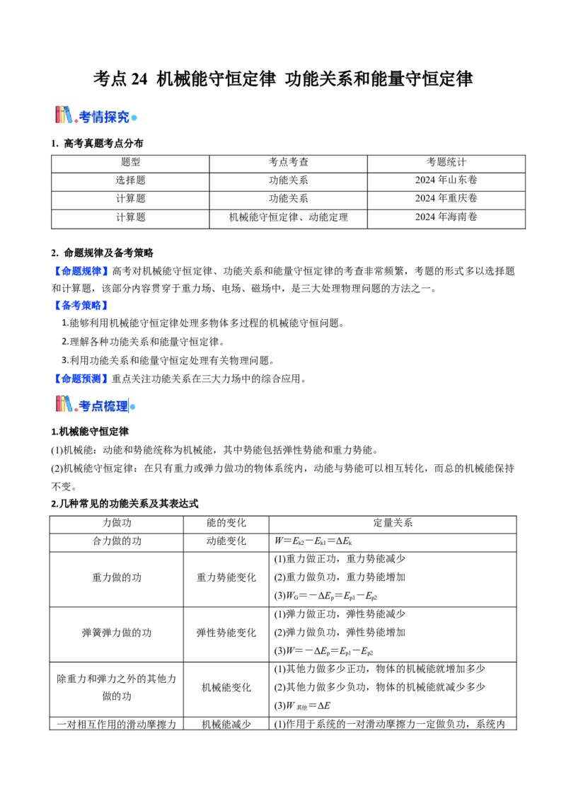 考点24机械能守恒定律功能关系和能量守恒定律&nbsp;（核心考点精讲精练）（原卷版）_4.2025物理总复习_2025年新高考资料_一轮复习_备战2025年高考物理一轮复习考点帮（新高考通用）
