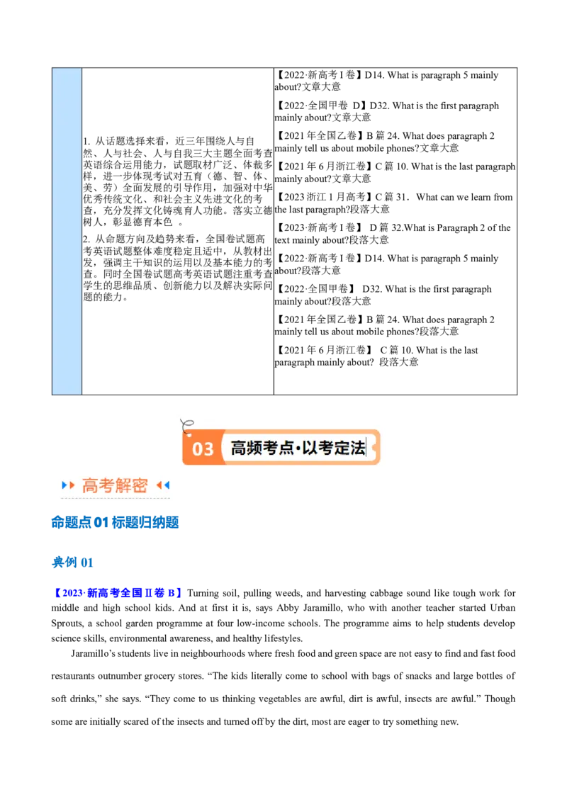 专题10主旨大意题（讲义）(原卷版)_3.2025英语总复习_2024年新高考资料_2.2024二轮复习_高频考点解密2024年高考英语二轮复习高频考点追踪与预测（新高考专用）