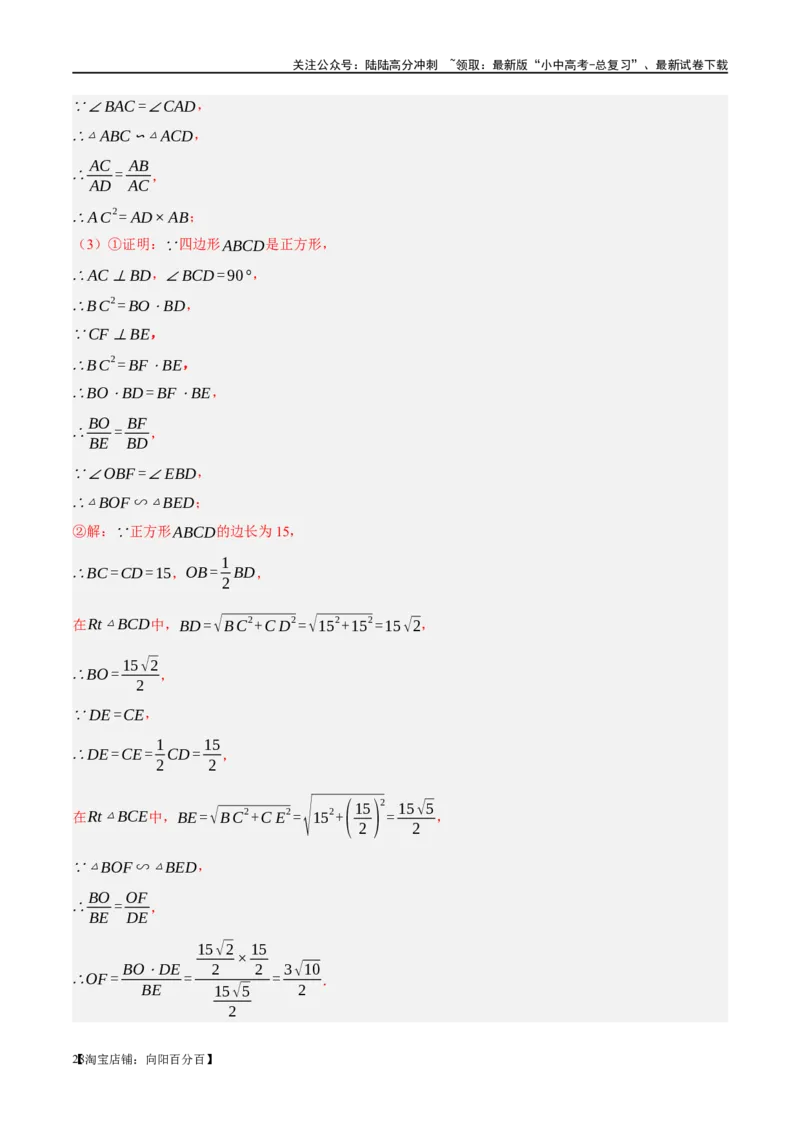 第21讲相似三角形及其应用（练习）（解析版）_02中考总复习（2026版更新中）_02-数学-中考总复习_2024年中考复习资料_一轮复习资料_配套练习（原卷版+解析版）_教师版（含答案解析）