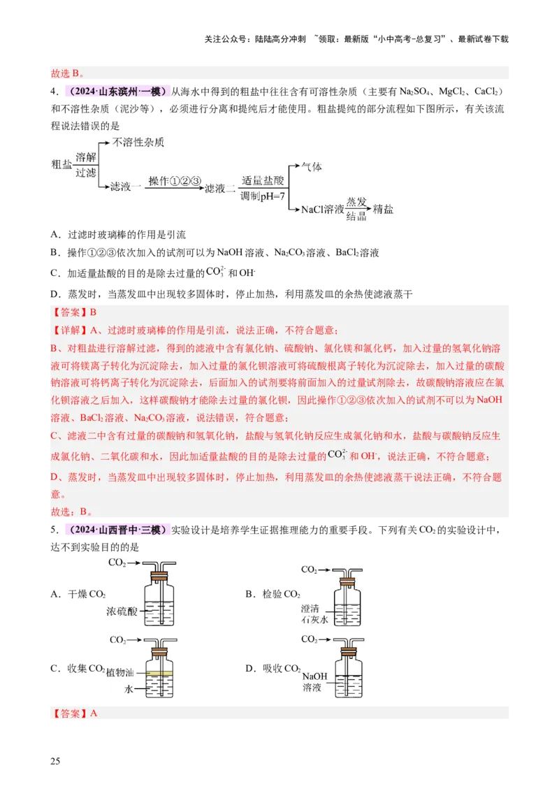 热点突破物质的共存、检验、鉴别和分离（讲练）（解析版）_02中考总复习（2026版更新中）_05-化学-中考总复习_2025年中考复习资料_2025中考二轮课件ppt+讲义+练习化学_讲义+练习