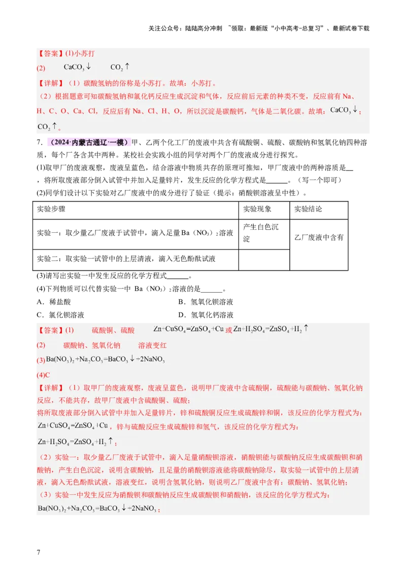 热点突破物质的共存、检验、鉴别和分离（讲练）（解析版）_02中考总复习（2026版更新中）_05-化学-中考总复习_2025年中考复习资料_2025中考二轮课件ppt+讲义+练习化学_讲义+练习