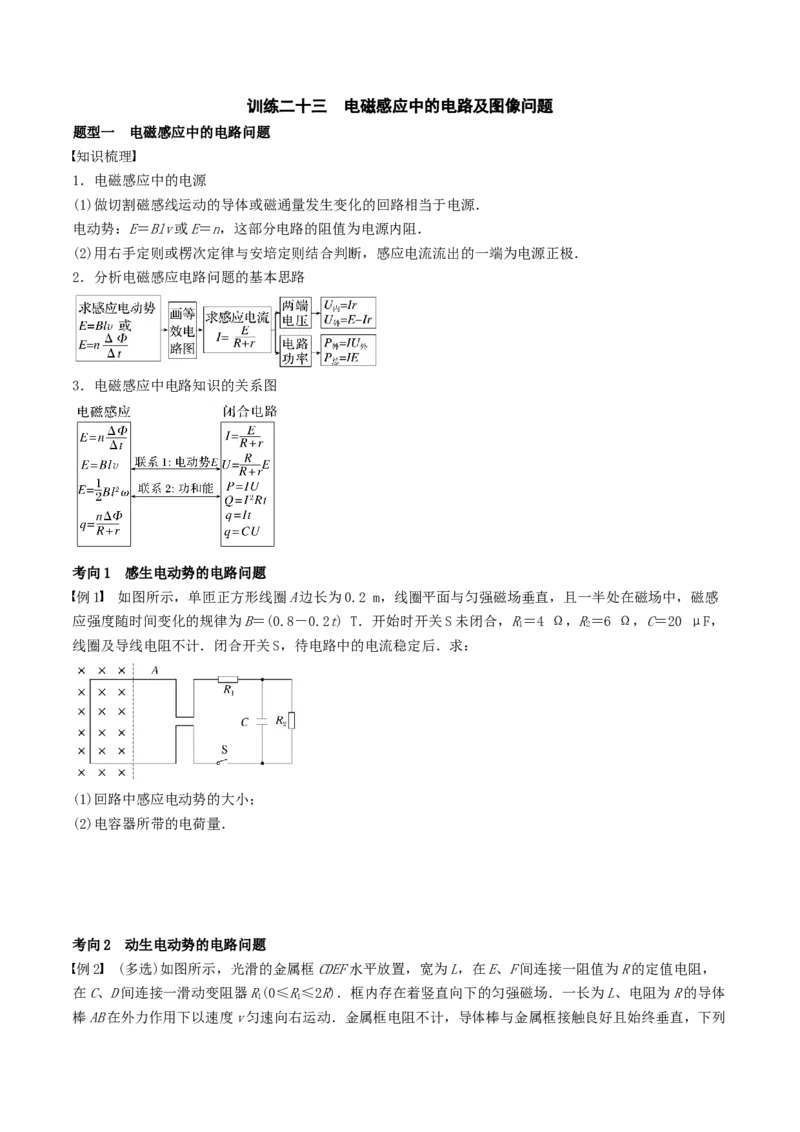 训练二十三电磁感应中的电路及图像问题-备战2024年高考物理一轮复习专题复习与训练(原卷版）_4.2025物理总复习_2024年新高考资料_3.2024专项复习