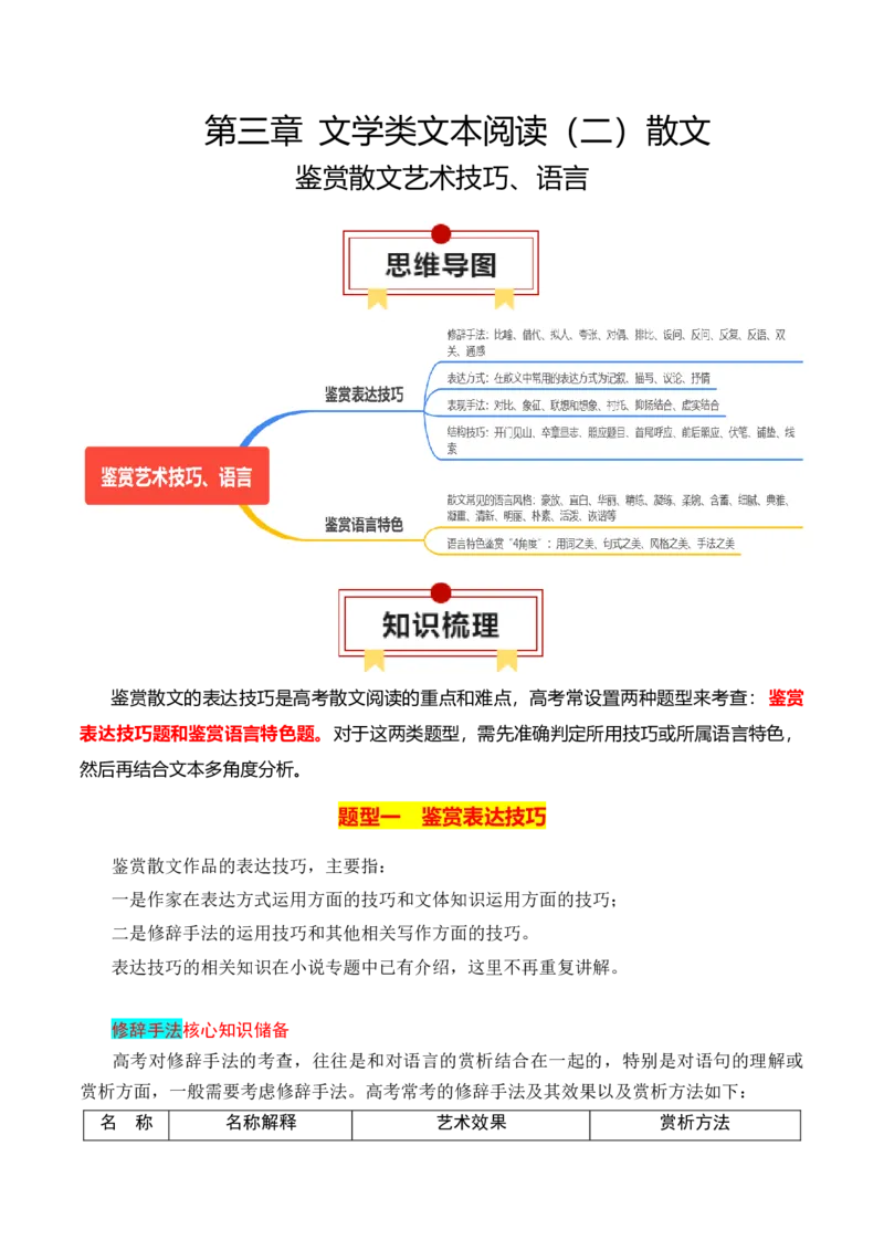 专题05：鉴赏散文艺术技巧、语言（解析版）-上好课2025年高考语文一轮复习知识清单_1.2025语文总复习_2025年新高考资料_一轮复习_2025年高考语文一轮复习知识清单