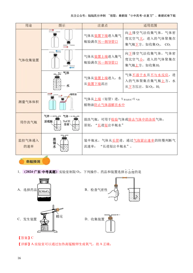 热点突破常见气体的制取与净化（讲练）（解析版）_02中考总复习（2026版更新中）_05-化学-中考总复习_2025年中考复习资料_2025中考二轮课件ppt+讲义+练习化学_讲义+练习