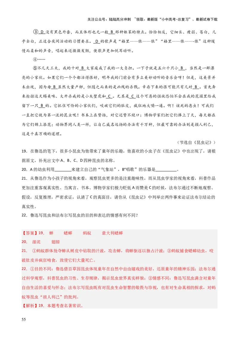 第06讲《昆虫记》整本书阅读(练习）（解析版）_02中考总复习（2026版更新中）_01-语文-中考总复习_2026年中考复习（更新中）_2026年中考语文一轮复习名著阅读