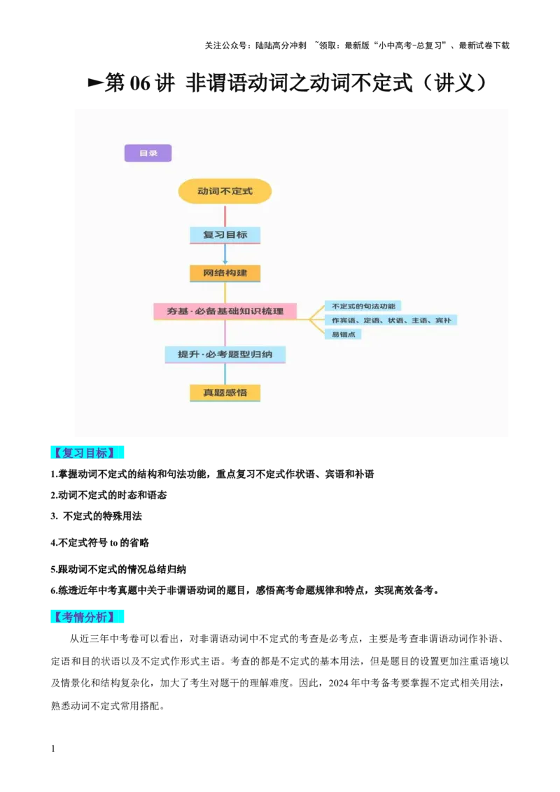 第06讲非谓语动词之动词不定式（讲义）-2024年中考英语一轮复习讲练测（全国通用）（教师版）_02中考总复习（2026版更新中）_03-英语-中考总复习_2024年中考复习资料_一轮复习