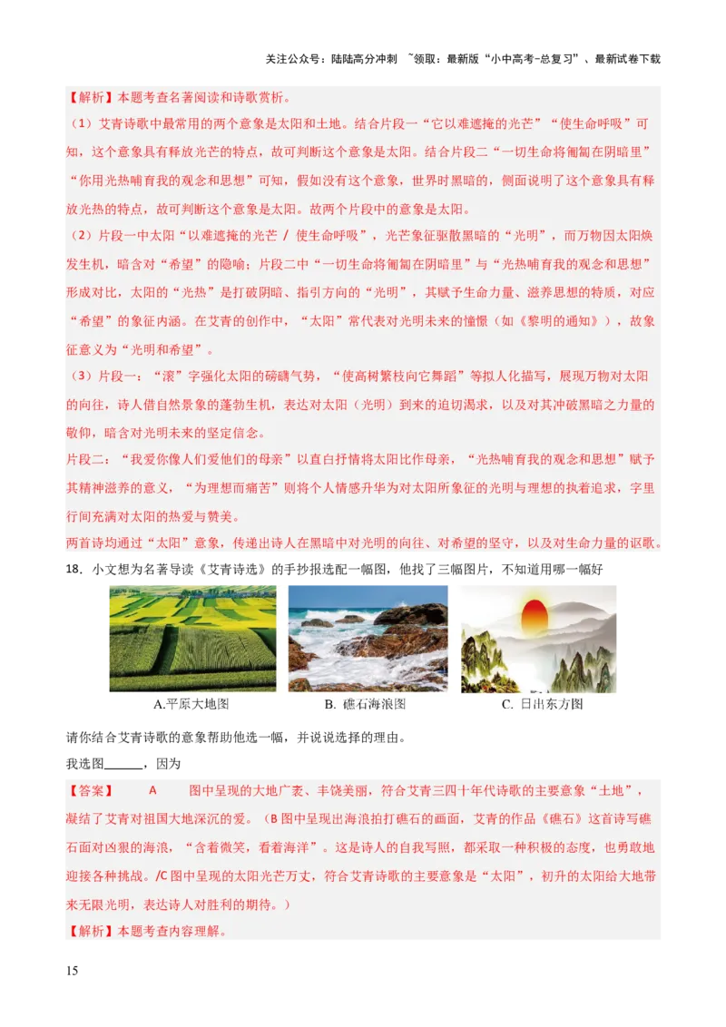 第09讲《艾青诗选》整本书阅读(练习）（解析版）_02中考总复习（2026版更新中）_01-语文-中考总复习_2026年中考复习（更新中）_2026年中考语文一轮复习名著阅读