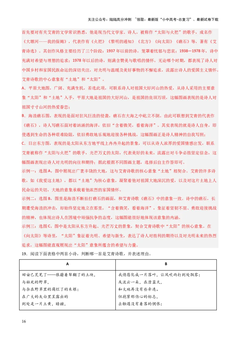 第09讲《艾青诗选》整本书阅读(练习）（解析版）_02中考总复习（2026版更新中）_01-语文-中考总复习_2026年中考复习（更新中）_2026年中考语文一轮复习名著阅读