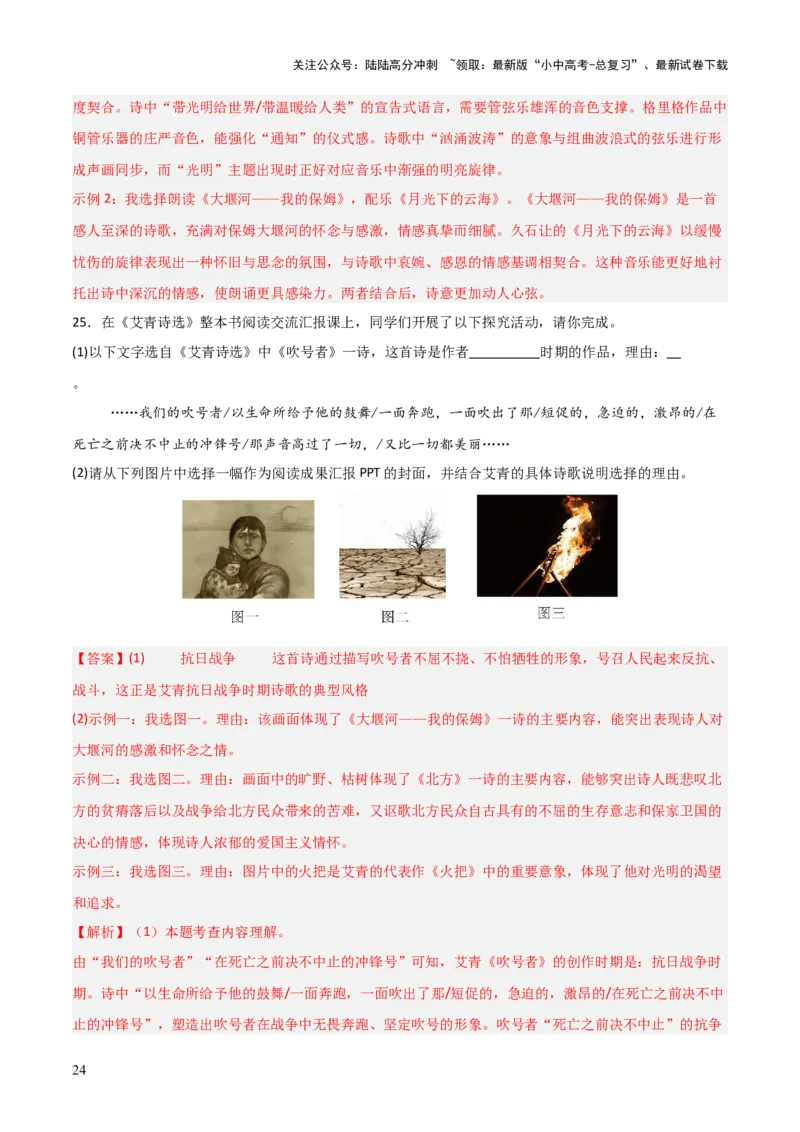 第09讲《艾青诗选》整本书阅读(练习）（解析版）_02中考总复习（2026版更新中）_01-语文-中考总复习_2026年中考复习（更新中）_2026年中考语文一轮复习名著阅读