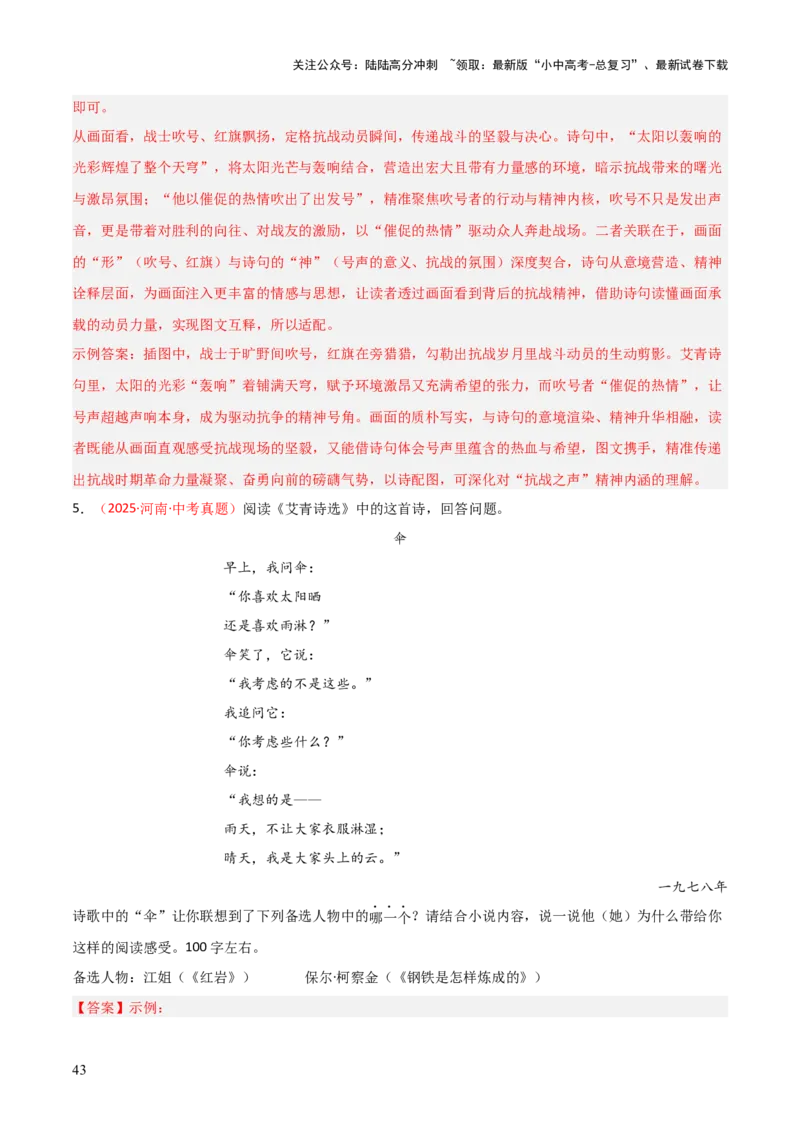 第09讲《艾青诗选》整本书阅读(练习）（解析版）_02中考总复习（2026版更新中）_01-语文-中考总复习_2026年中考复习（更新中）_2026年中考语文一轮复习名著阅读