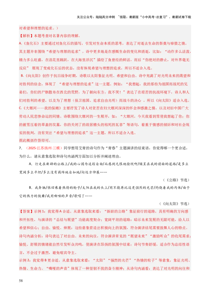 第09讲《艾青诗选》整本书阅读(练习）（解析版）_02中考总复习（2026版更新中）_01-语文-中考总复习_2026年中考复习（更新中）_2026年中考语文一轮复习名著阅读