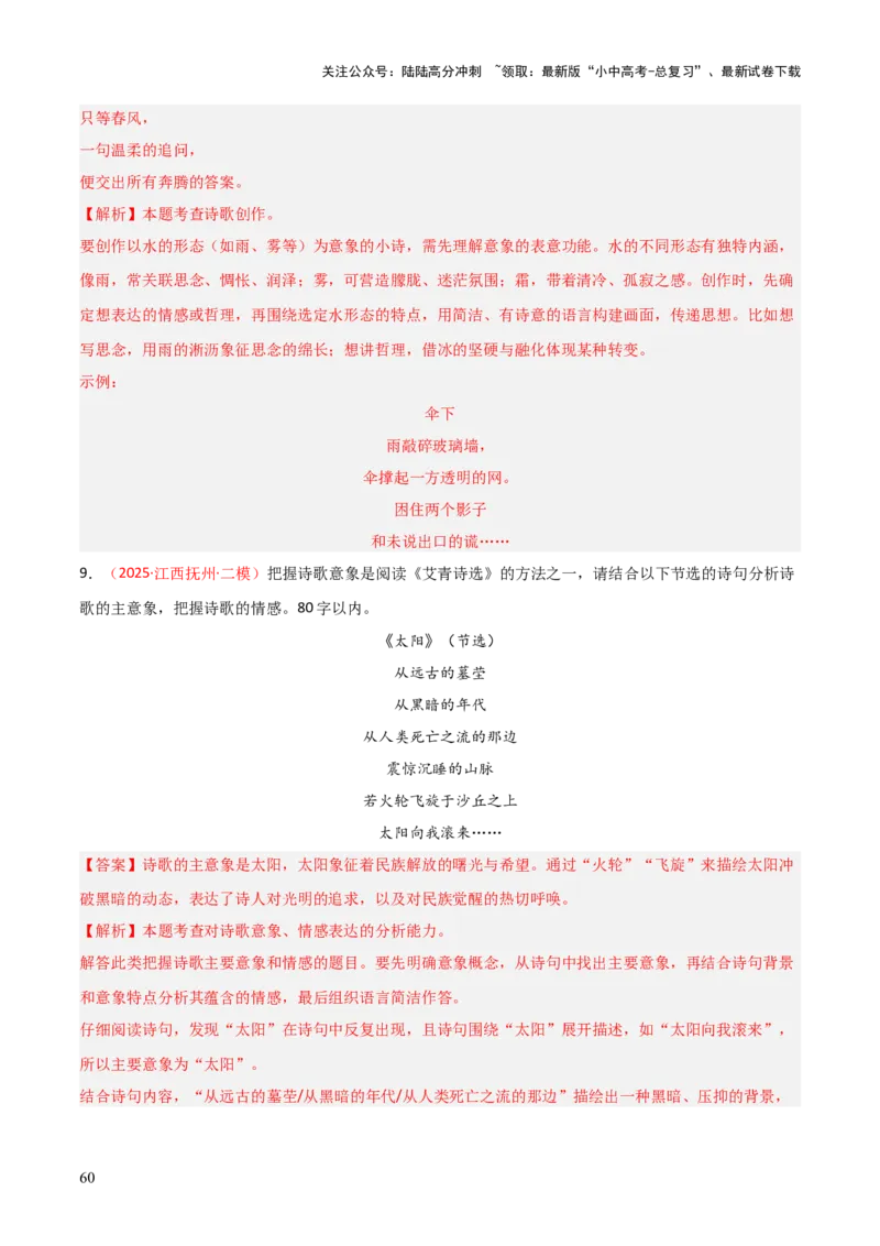 第09讲《艾青诗选》整本书阅读(练习）（解析版）_02中考总复习（2026版更新中）_01-语文-中考总复习_2026年中考复习（更新中）_2026年中考语文一轮复习名著阅读