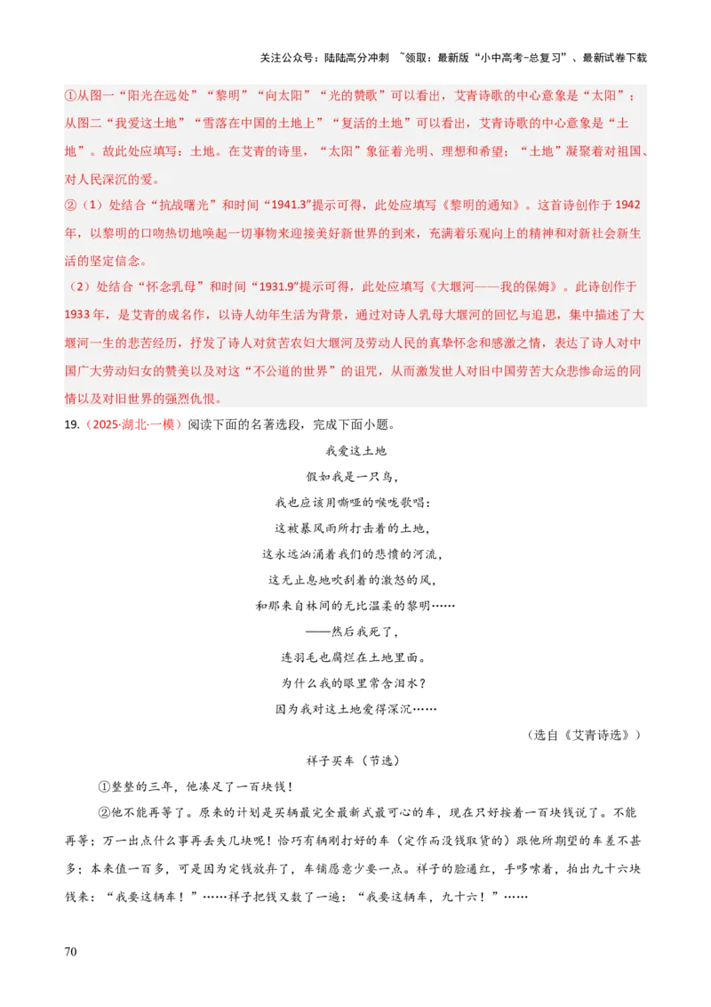 第09讲《艾青诗选》整本书阅读(练习）（解析版）_02中考总复习（2026版更新中）_01-语文-中考总复习_2026年中考复习（更新中）_2026年中考语文一轮复习名著阅读