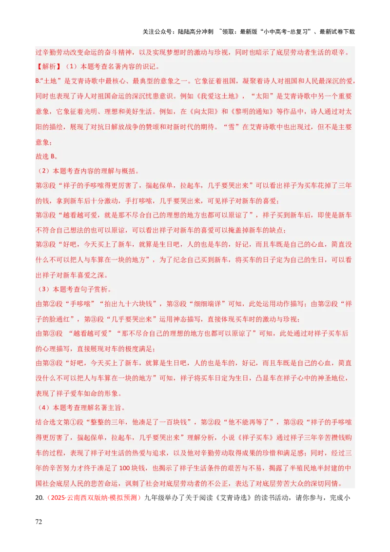 第09讲《艾青诗选》整本书阅读(练习）（解析版）_02中考总复习（2026版更新中）_01-语文-中考总复习_2026年中考复习（更新中）_2026年中考语文一轮复习名著阅读