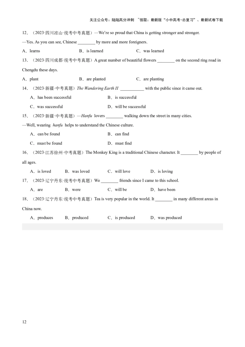 第05讲被动语态（讲义）-2024年中考英语一轮复习讲练测（全国通用）（原卷版）_02中考总复习（2026版更新中）_03-英语-中考总复习_2024年中考复习资料_一轮复习