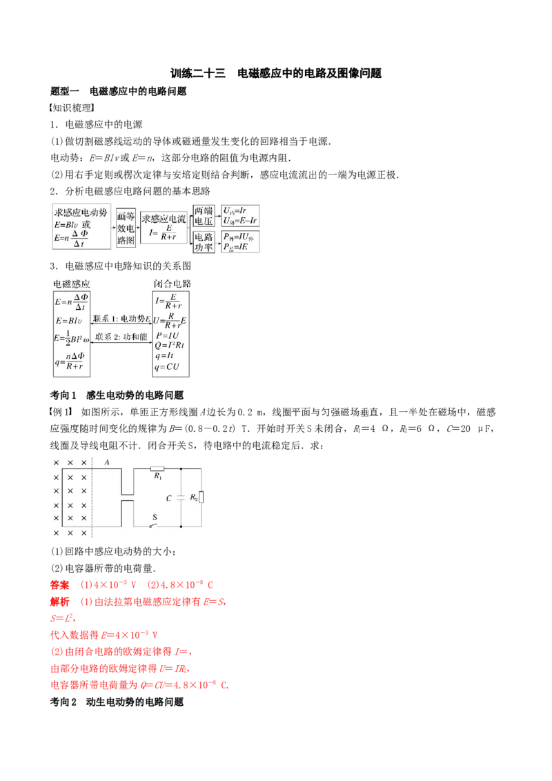 训练二十三电磁感应中的电路及图像问题-备战2024年高考物理一轮复习专题复习与训练(解析版）_4.2025物理总复习_2024年新高考资料_3.2024专项复习