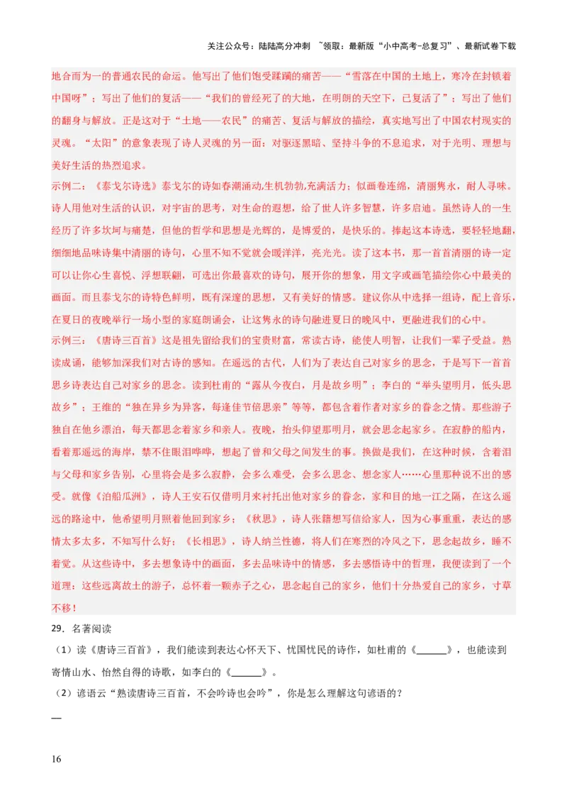 第03讲《唐诗三百首》整本书阅读(练习）（解析版）_02中考总复习（2026版更新中）_01-语文-中考总复习_2026年中考复习（更新中）_2026年中考语文一轮复习名著阅读