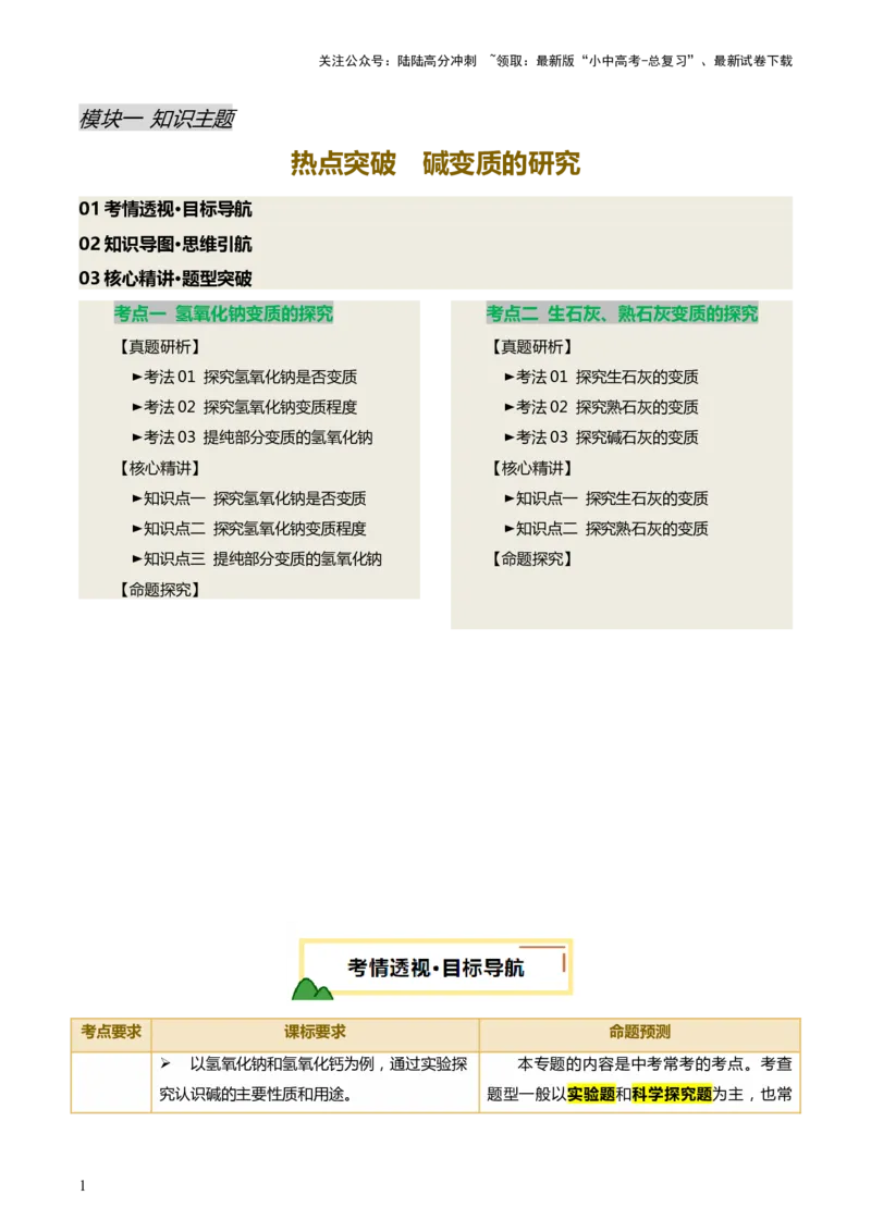 热点突破碱变质的研究（讲练）（原卷版）_02中考总复习（2026版更新中）_05-化学-中考总复习_2025年中考复习资料_2025中考二轮课件ppt+讲义+练习化学_讲义+练习