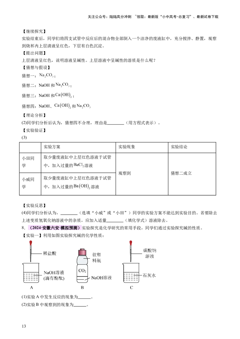 热点突破碱变质的研究（讲练）（原卷版）_02中考总复习（2026版更新中）_05-化学-中考总复习_2025年中考复习资料_2025中考二轮课件ppt+讲义+练习化学_讲义+练习