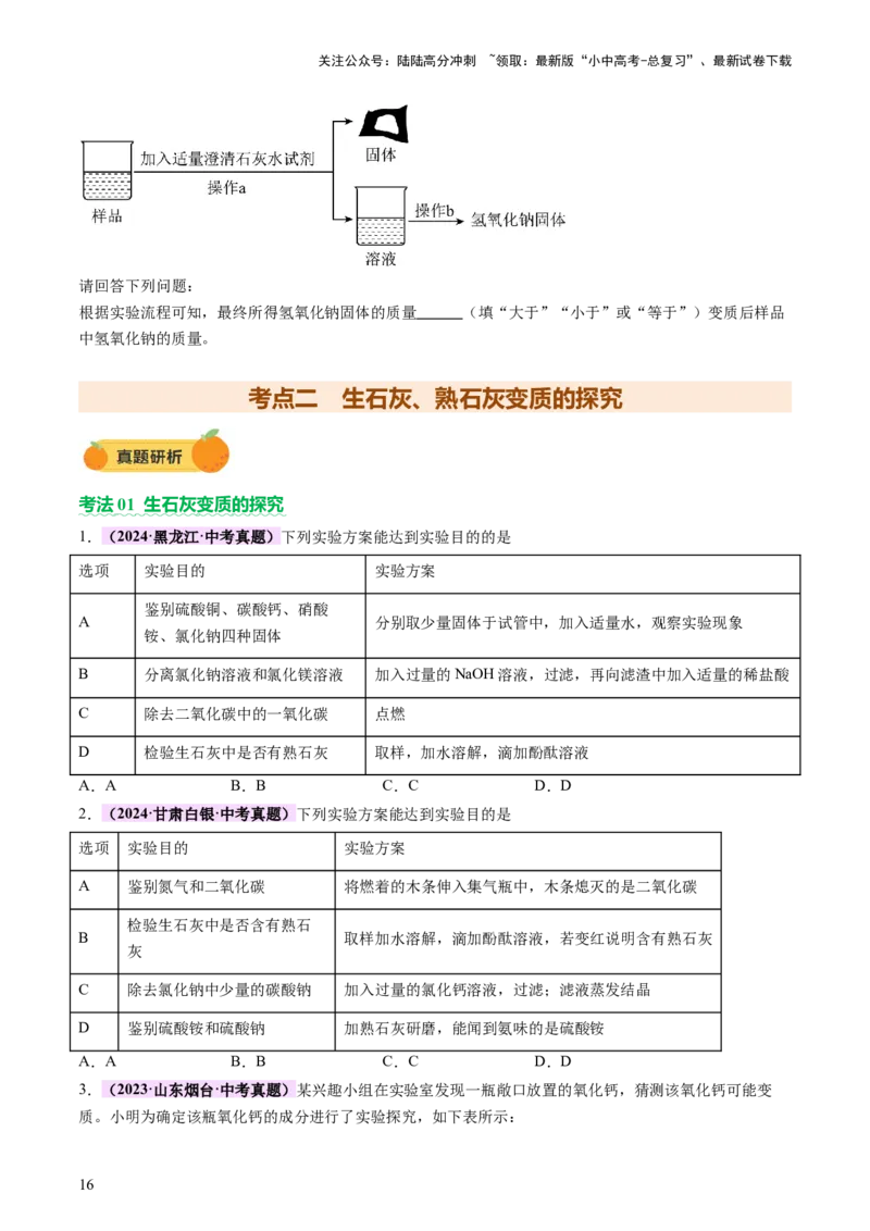 热点突破碱变质的研究（讲练）（原卷版）_02中考总复习（2026版更新中）_05-化学-中考总复习_2025年中考复习资料_2025中考二轮课件ppt+讲义+练习化学_讲义+练习