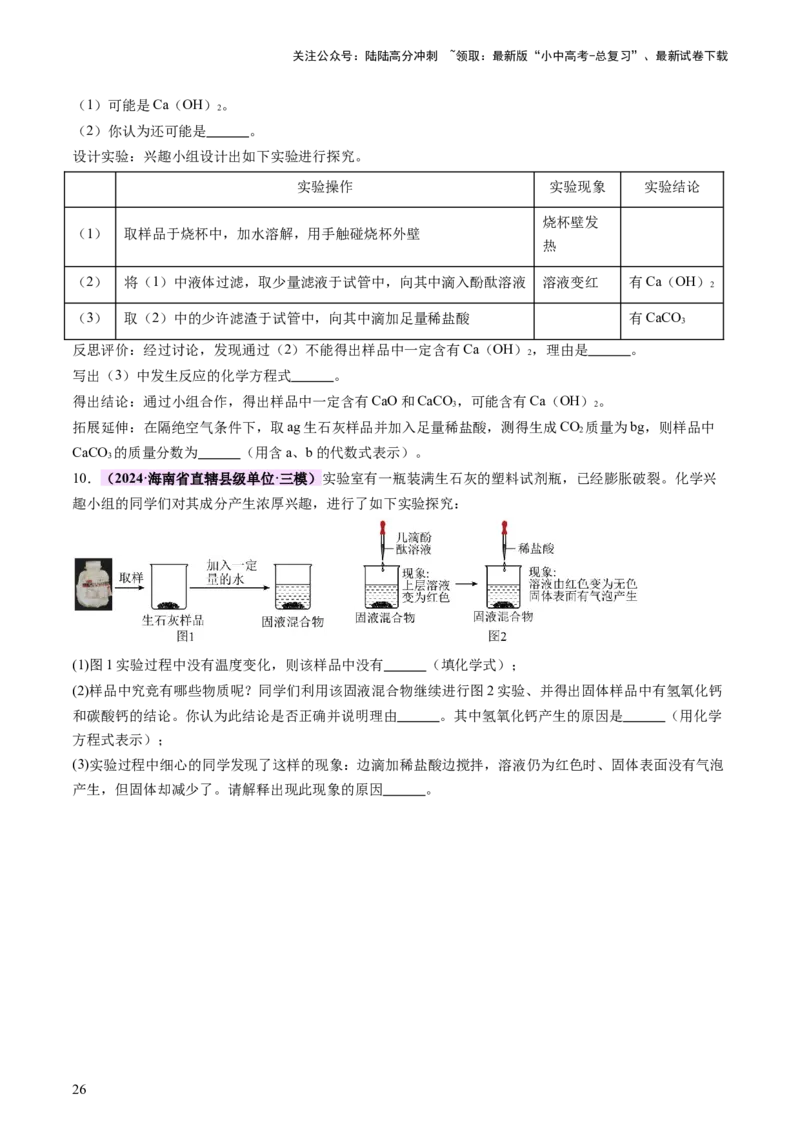 热点突破碱变质的研究（讲练）（原卷版）_02中考总复习（2026版更新中）_05-化学-中考总复习_2025年中考复习资料_2025中考二轮课件ppt+讲义+练习化学_讲义+练习