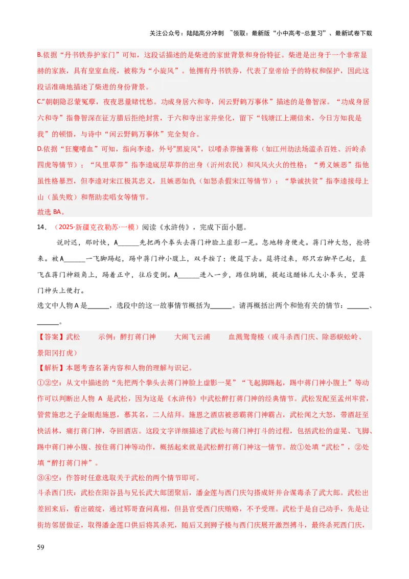 第10讲《水浒传》整本书阅读(练习）（解析版）_02中考总复习（2026版更新中）_01-语文-中考总复习_2026年中考复习（更新中）_2026年中考语文一轮复习名著阅读