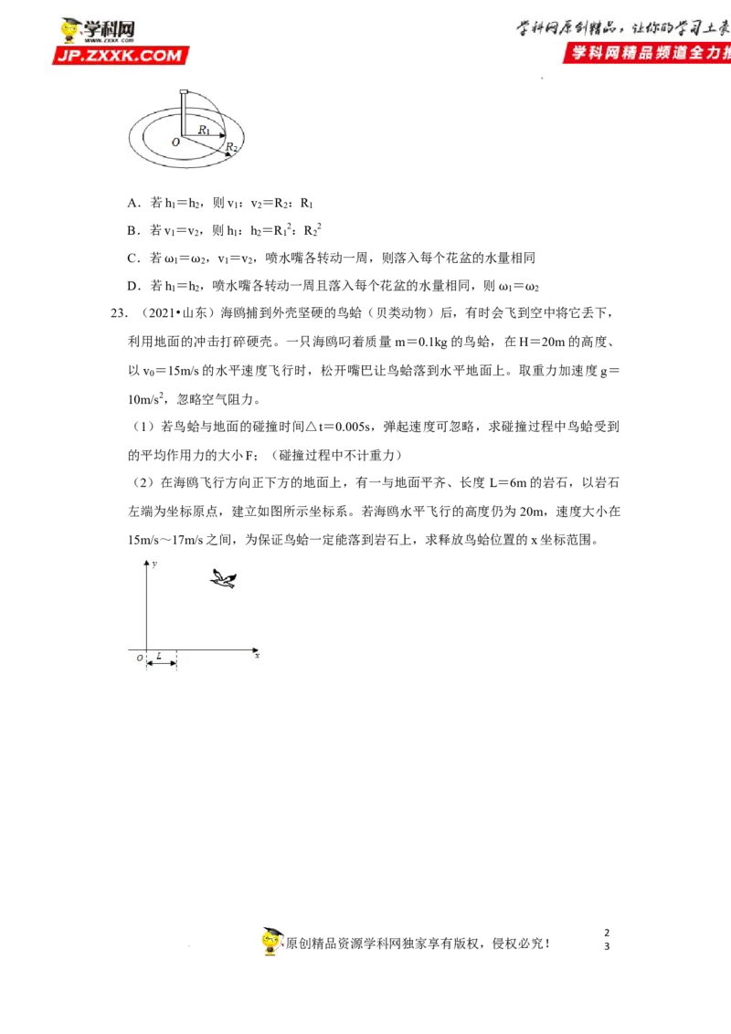 考向07曲线运动平抛运动-备战2023年高考物理一轮复习考点微专题（全国通用）（原卷版）_4.2025物理总复习_赠品通用版（老高考）复习资料_一轮复习
