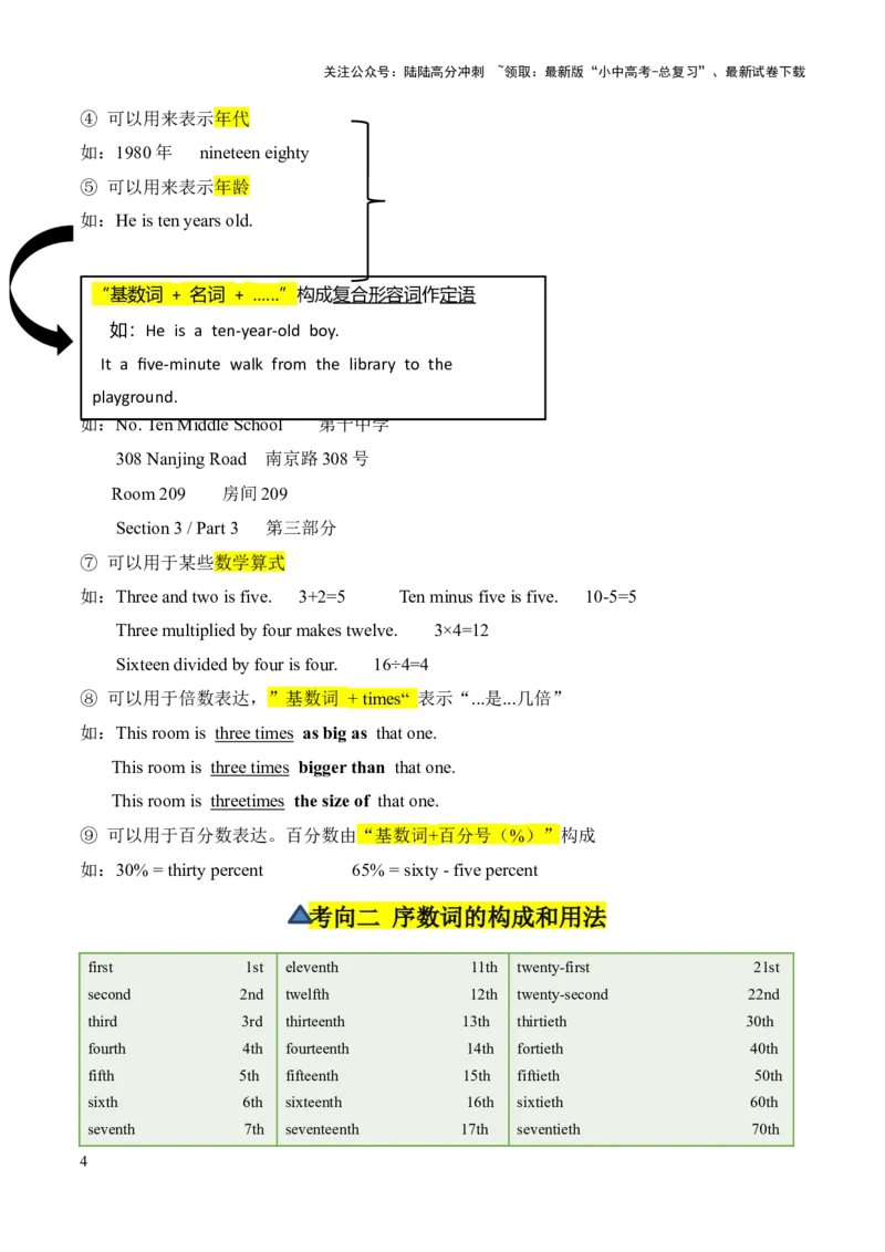第12讲数词（讲义）-2024年中考英语一轮复习讲练测（全国通用）（原卷版）_02中考总复习（2026版更新中）_03-英语-中考总复习_2024年中考复习资料_一轮复习_配套讲义（原卷版+解析版）