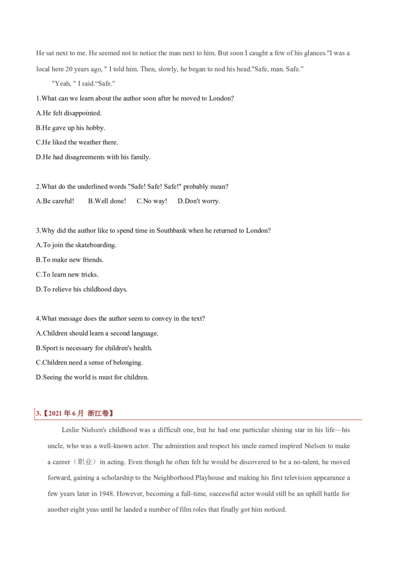专题12记叙文类阅读理解（原卷版）_3.2025英语总复习_2023年新高考资料_二轮复习_2023年高考英语毕业班二轮热点题型归纳与变式演练（新高考专用）288150943