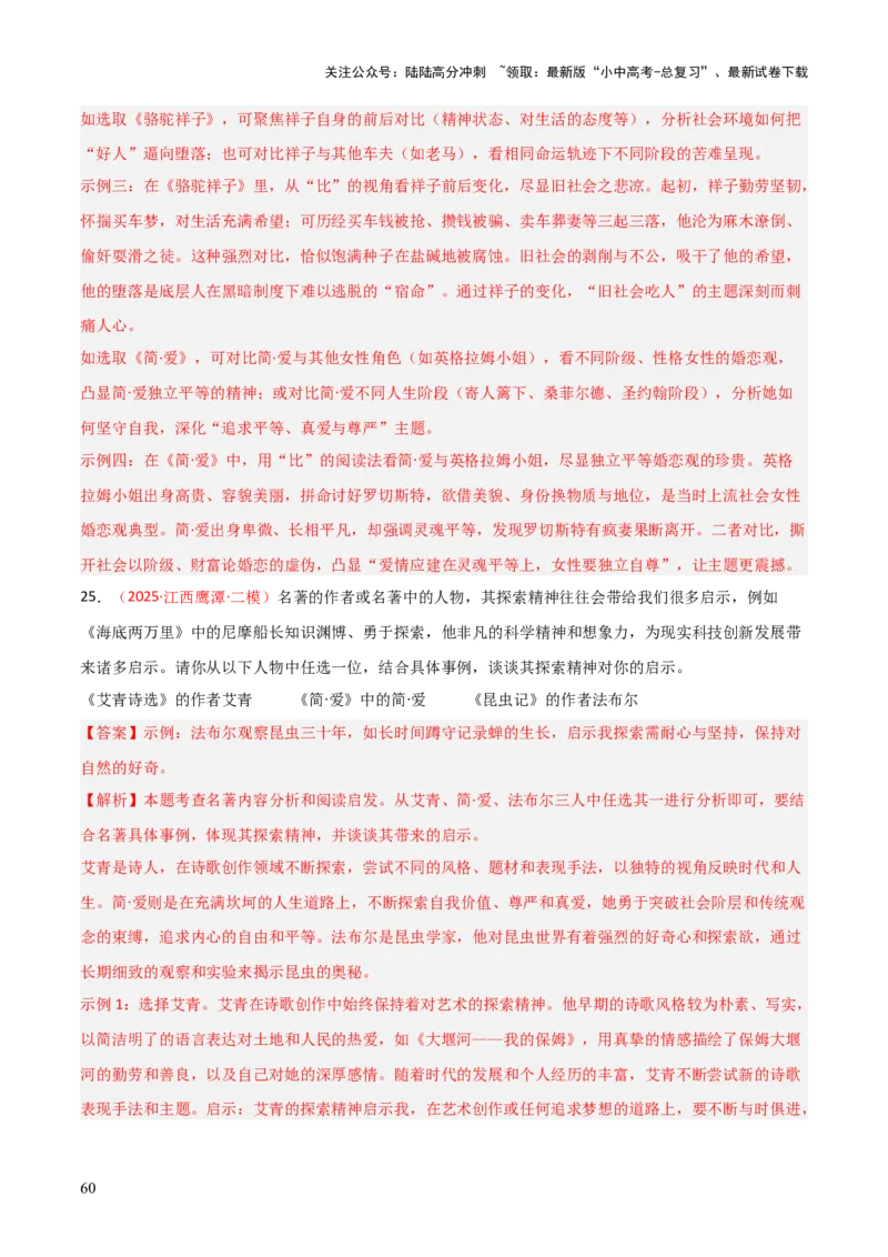 第12讲《简&middot;爱》整本书阅读(练习）（解析版）_02中考总复习（2026版更新中）_01-语文-中考总复习_2026年中考复习（更新中）_2026年中考语文一轮复习名著阅读