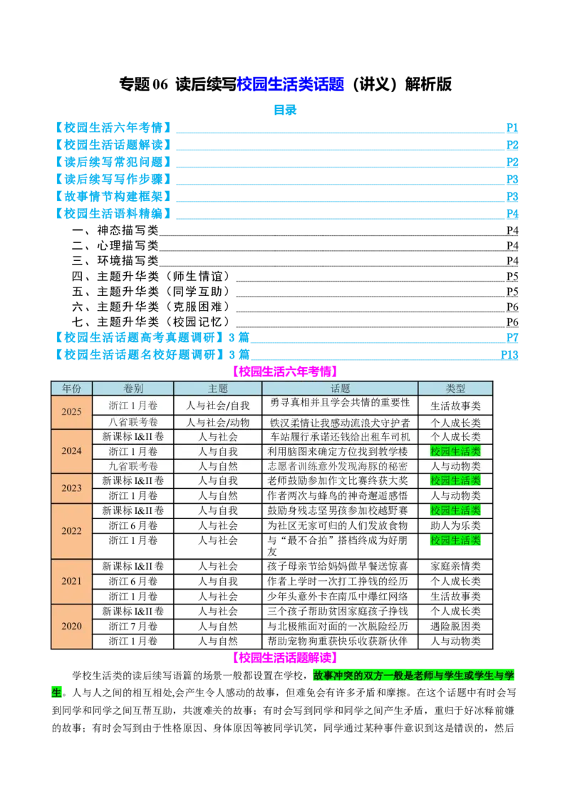专题06读后续写校园生活类话题（讲义）解析版_3.2025英语总复习_2025年新高考资料_二轮复习_2025年高考英语二轮复习课件ppt+讲义+练习_7.写作_读后续写