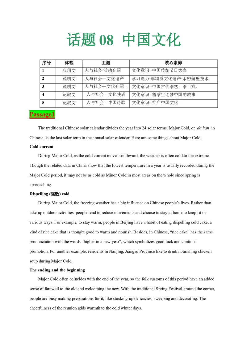 专题08+中国文化-2023年高考英语阅读理解考前预测60篇_3.2025英语总复习_2023年新高考资料_专项复习_阅读理解专项_2023年高考英语阅读理解考前预测60篇2985853