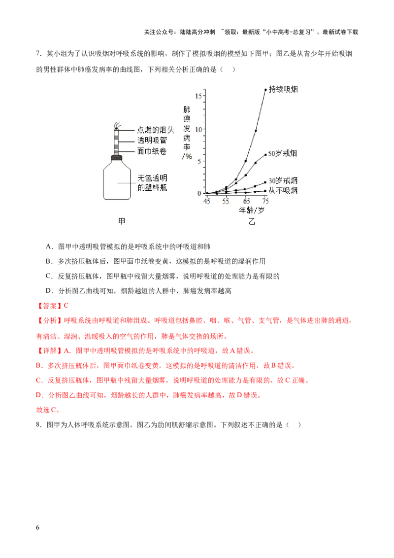 热点三人体生理活动模型构建（测试）（解析版）_02中考总复习（2026版更新中）_08-生物-中考总复习_2025中考复习资料_2025中考二轮课件ppt+讲义+练习生物_测试