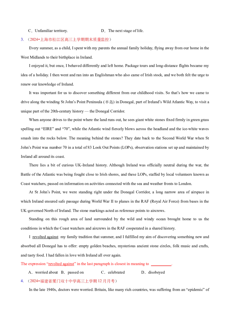 专题04阅读理解之猜测词义题（练习）（原卷版）_3.2025英语总复习_2024年新高考资料_2.2024二轮复习_2024年高考英语二轮复习讲练测（新教材新高考）_第二部分阅读