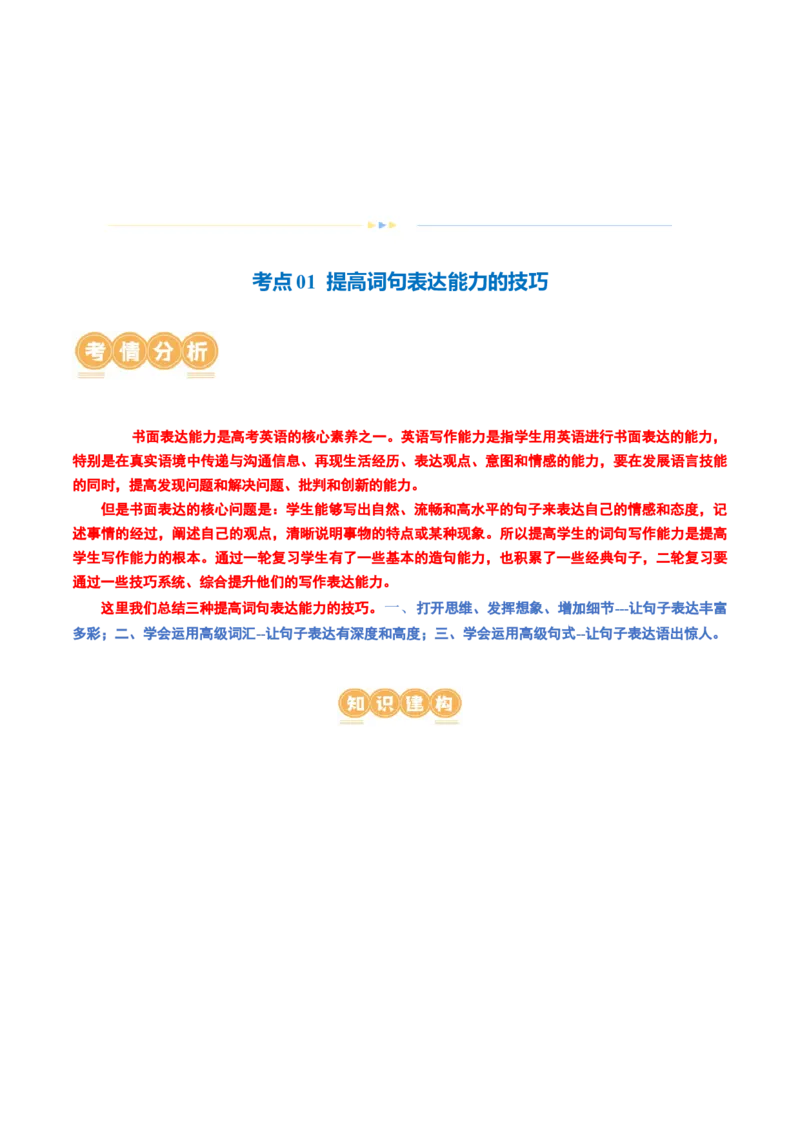专题01提高词句表达能力的技巧（讲义）（原卷版）_3.2025英语总复习_2024年新高考资料_2.2024二轮复习_2024年高考英语二轮复习讲练测（新教材新高考）_第五部分写作