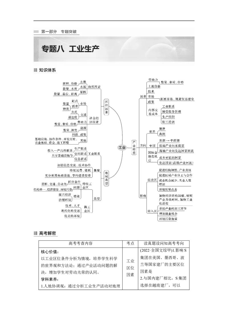2023年高考地理二轮复习（全国版）第1部分专题突破专题8考点1　工业区位因素_9.2025地理总复习_赠品通用版（老高考）复习资料_二轮复习_2023年高考地理二轮复习讲义（全国版）