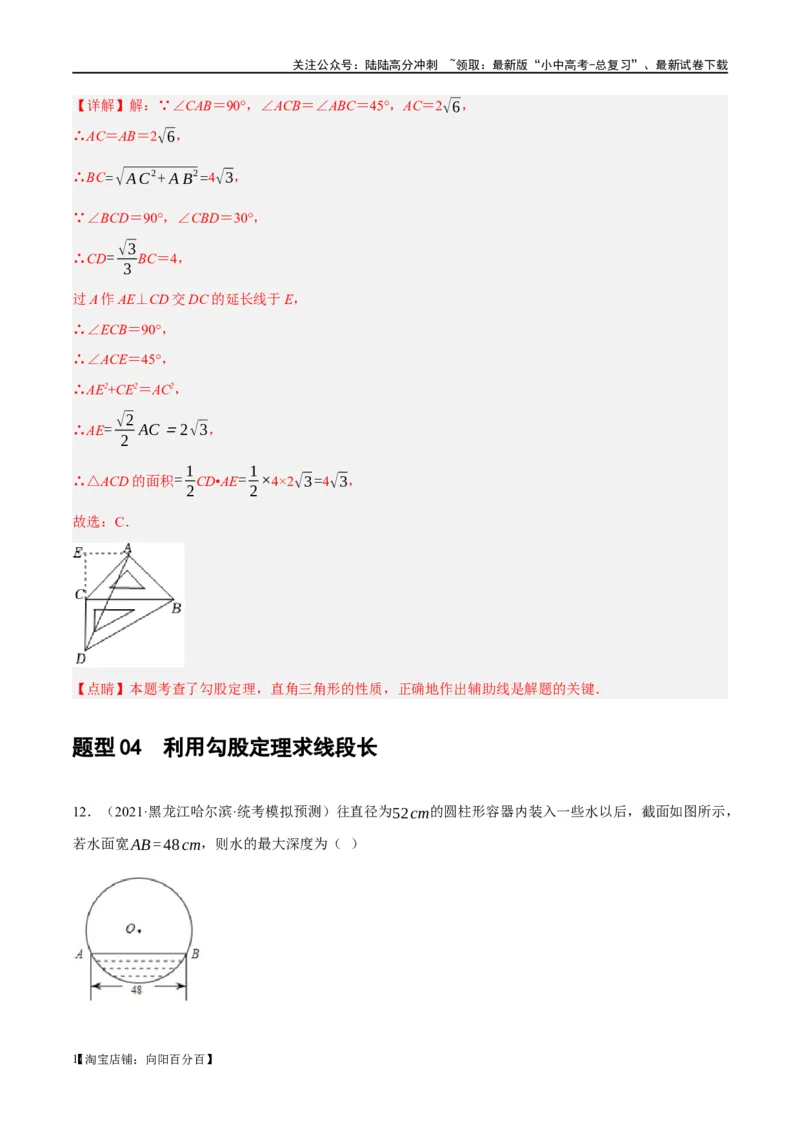 第19讲直角三角形（练习）（解析版）_02中考总复习（2026版更新中）_02-数学-中考总复习_2024年中考复习资料_一轮复习资料_配套练习（原卷版+解析版）_教师版（含答案解析）